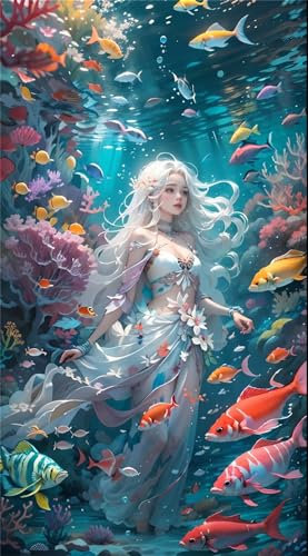 5D Diamond Painting Set für Erwachsene, Diamant Painting Bilder Meerjungfrau, DIY Malen nach Zahlen Anfänger Diamant Zubehör Kits, Weihnachten Cross Stickerei Arts Craft für Home Deco 30x60cm HI-2772