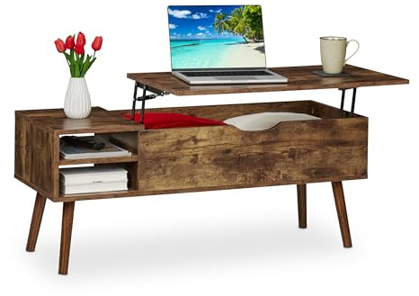 Relaxdays fällbart soffbord 2 sidofack, vardagsrumsbord med förvaringsutrymme, industriell design, 45 x 108 x 40 cm, brunt