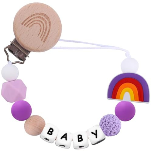 Rainbow Pacifier Chain, Rainbow Pacifier Clip Gift for Baptism or Birth, Newborn with Silicone Letter (Purple)