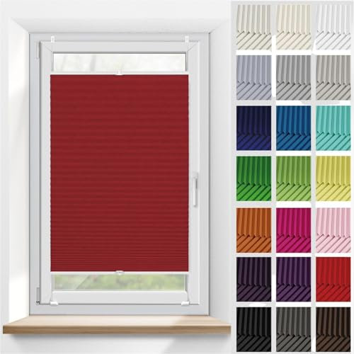 Faltrollo, Sichtschutz Plissee Klemmfix Rollos 40 x 115 cm, Plissee Ohne Bohren nach Maß, Verdunklungsplissee Faltrollo, Jalousie Easyfix Faltrollo, für Fenster & Tür, Rot