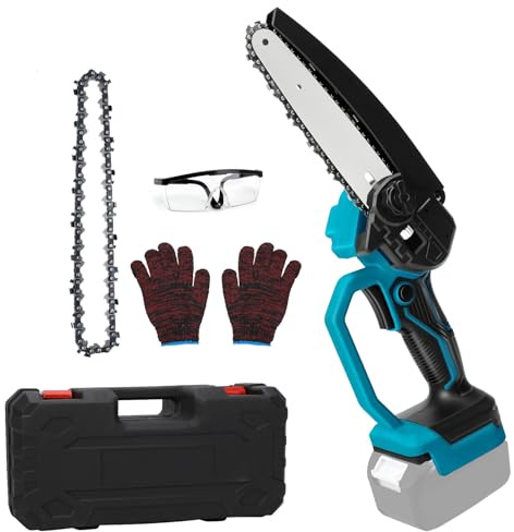Mini Akku Kettensäge Kompatibel mit Makita 18V Lithium-Akku, 6 Zoll Mini Bürstenlose Kettensäge mit 2 Ketten, für Gartenarbeit, Holzschneiden und Beschneiden (Ohne Akku, Ohne Ladegerät)