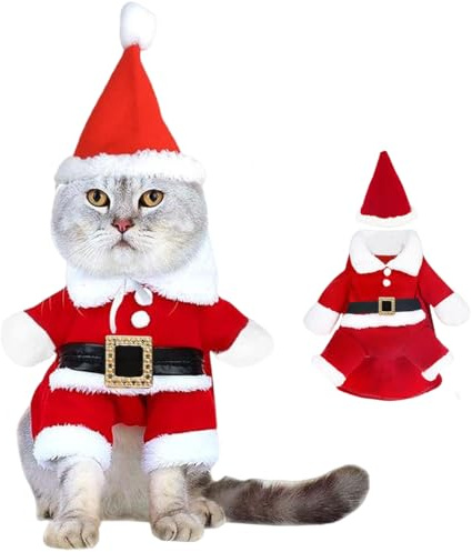 Weihnachtsmann Kostüm für Hunde & Katzen - Katzenkleidung & Hundekostüm für Party (Größe M)