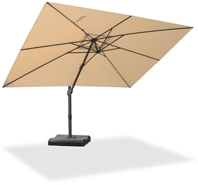 PURPLE LEAF 2.7 X 3.5 M Patio Cantilever Umbrella Outdoor Square Adjustable Offset Umbrellas with 360-degree Rotation and 8 Heavy Duty Metal Ribs for Garden Deck Pool Beige