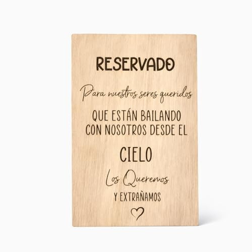Lulamuk Carteles Rincones Boda (Candy Bar, en Recuerdo...) | Decoración Boda En Recuerdo de los Que no están | Reservado al Cielo | 26 x 17 cm | Cartel Boda en Madera