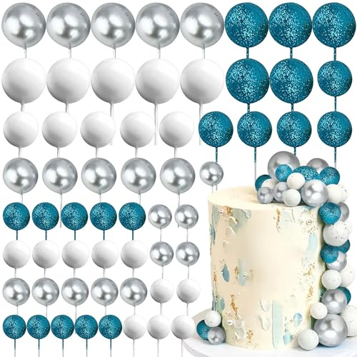 Roaring Good Time Silber Blau Kuchendekorationen Glitter Blau Weiß Silber Kugeln Cake Topper für Hochzeitsdekoration und Winterthemen Geburtstag Party Supplies
