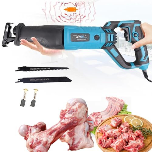 Scie à os électrique de Boucher 1050 W, scie à Ruban à os de Boucher Professionnelle avec têtes de scie, Corps Rotatif à 360°, 6 Vitesses en continu, scie Sabre électrique pour Couper la Viande