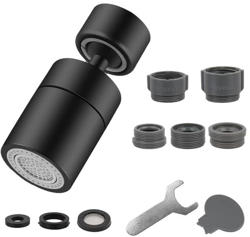 RUN HELIX Kitchen Tap Spray Head, 360° Swivel Faucet Aerator with 2 Spray Modes (Soft & Strong), Universal Tap Adapter for Kitchen Sink, 4-Layer Filtration, ABS & Brass Material, Black