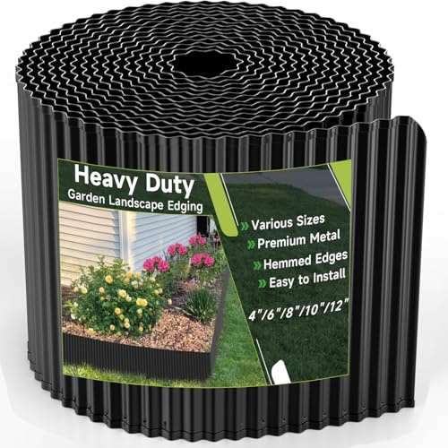 Corrugated Garden Edging,10×20Ft Galvanized Steel Landscape Edging & Lawn Edging Border,Metal Garden Border for Flower Beds,Garden,Lawn,Raised Beds & Tree Surrounds(Black)