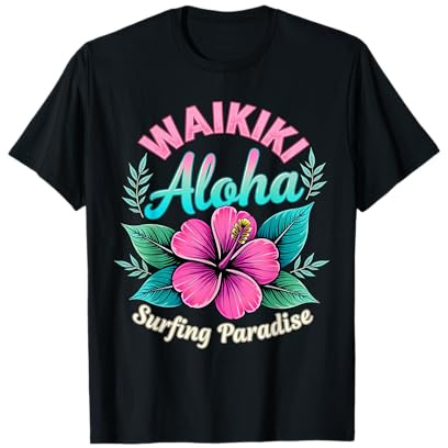Waikiki Aloha Surfing Paradise Retro Design mit rosa Hibisc T-Shirt