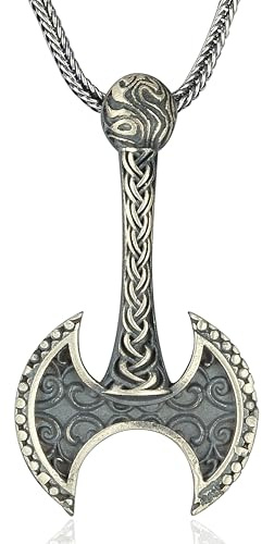 NAHLE Wikinger Axt Halskette aus 925 Sterling | Keltischer Silber Schmuck | Wikinger Axt Silber Anhänger mit Silber Kette Damen Herren Schmuck Halskette | inkl. Schmucbox ideal zum verschenken (55cm)