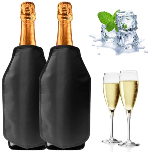 Ranjima Vinkylare manschett set om 2, kylmanschett för vin, champagne, flaskor, återanvändbar flaskkylare fodral på vägen vinmanschett vinflaskkylare för fester, BBQ, svart