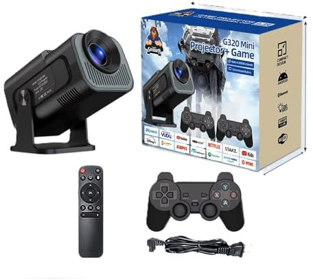 Proyector de Juegos G320 Pro HiFi 2 en 1, proyector Profesional con Chip Android y 2 Controladores de Juegos inalámbricos, más de 20 000 Juegos