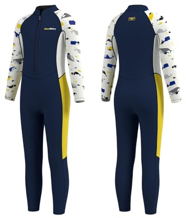 Seaskin Kids Wetsuit for Boys Girls Toddler 2mm Front Zip Full Body Diving Suits Thermal Swimsuits (Yellow, 2)