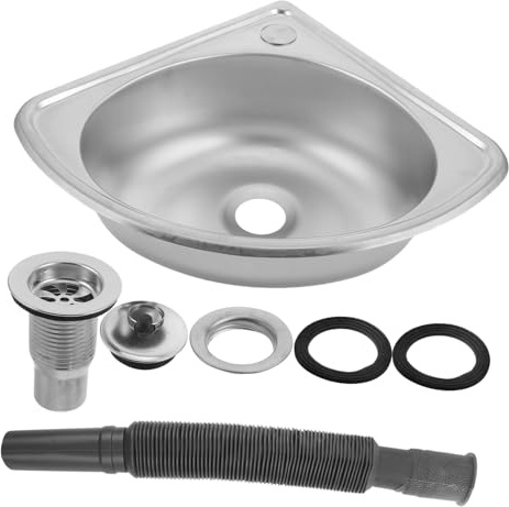 CHICAMPERA Einzelbecken Spülbecken 1 Satz aus Edelstahl für Wohnmobile | Kleiner Waschbecken Camping, Kleines Eckwaschbecken, Handliche Form für Kleine Küchen Zufälliger Stil
