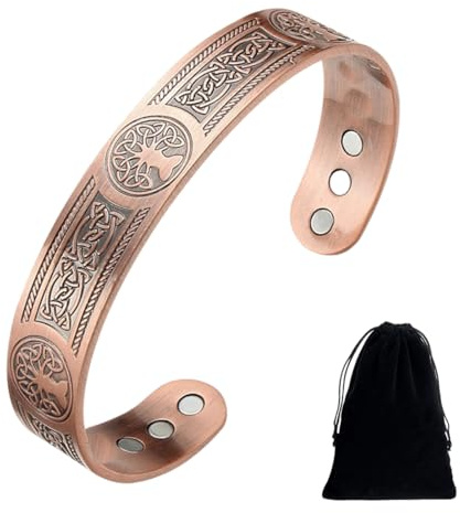 JAWUZ 1 Piezas Pulsera Magnética de Cobre, Pulseras Magnéticas para Mujeres y Hombres, Cobre puro Sólido Pulseras con Potentes Imanes Brazaletes de Tamaño Ajustable con Bolsa de almacenamiento
