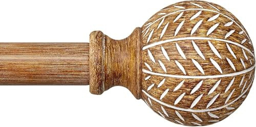 Gormena Gardinenstange Metall mit Holzoptik 80 to218CM Lang, Dekorativ Vorhangstangen Ausziehbar Vorhangstange Endstück für Fenster,
