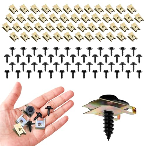 Juego de 100 tornillos de tuerca de chapa para tuerca, tornillos autorroscantes y tornillos tipo U para protección del suelo del coche, surtido de tuercas de chapa