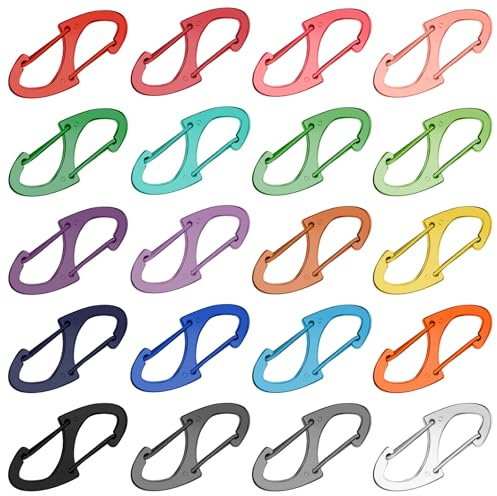 20 Piece S Clip Set, Stainless Steel Locking Carabiner Hooks,S Clips, Mini Keychain Carabiners for Carabiner Keyrings, Hook Clips, Black, for Camping, Traveling & Daily Use