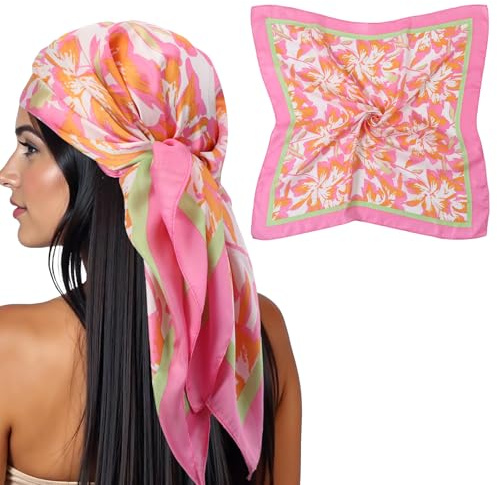 LXUEJIE Square Satin Head Scarf for Women, 27.5 Pink Square Silk Like Head Scarf Fashion Square Silk Scarf for Bag Hair Scarves Hair Wraps Valentines Day Gifts
