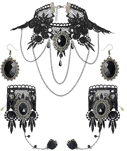 Halloween Gothic schmuck Set,Steampunk Accessoires Steampunk Kostüm Damen | Steampunk Choker Halskette Armbänder Schmuck,Gothic Schmuckset für Halloween Karneval Kostüm