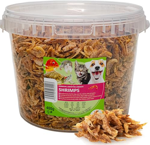 UGF - Gamberetti essiccati - 400 g in un secchio da 3 litri, Insetti gamberetti, Cibo per uccelli selvatici (tutto l'anno), Snack per cani, Cibo per tartarughe, roditori, lucertole, pesci