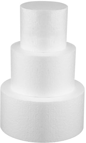 Ipetboom Fake Cake Rotondo in Schiuma Bianca 3 Pezzi, Modello Realistico | Cake Stand, Decorazioni per Compleanno e Matrimonio, Superficie Liscia per Decorare