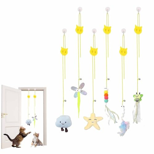 6 Stück Hängendes Katzenspielzeug,Kitten Zubehör,Katzenspielzeug Türrahmen,Selbstbeschäftigung Hängendes Türrahmen,Einstellbare Interaktives Spielzeug,Hanging Spielzeuge,für Katzen Andere Haustiere