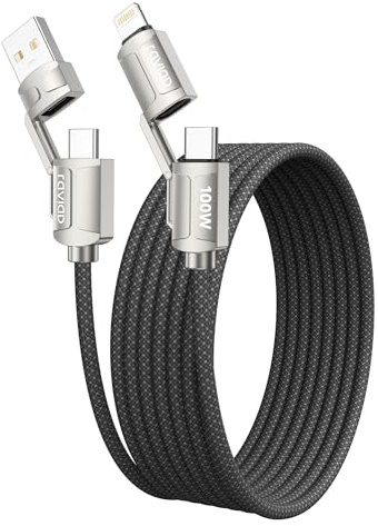 RAVIAD Multi Laddkabel 2 m 4 i 1 Multi USB Laddningskabel 100 W PD Nylon USB-kabel med USBC/USBA till Lightning, USBC/USBA till USB C laddare snabb laddning för iPhone 16 15, Galaxy S25