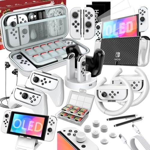 HEYSTOP 27 in 1 Case for Nintendo Switch OLED Accessories Bundle with Switch OLED Case/Protective Cover/Switch Controller Grip/Joycon Dock/Screen Protector Etc