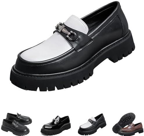 Mocasines de Plataforma de Charol for Hombre, cómodos Zapatos de Vestir sin Cordones con Suela Antideslizante y Punta Redonda.