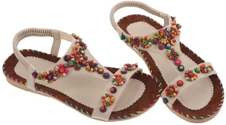 Beaupretty Strandskor Flicksandaler Boho Komfortsandaler Ankelremsandaler Platta Promenadsandaler Halkfria Sommarplattor Sommarsandaler Sommarsandaler För Flickor Beige