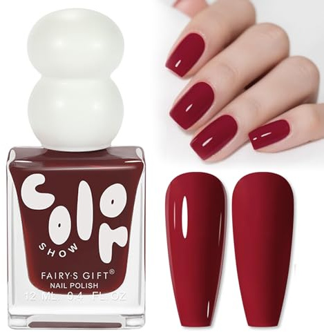 DMQ Burgundy Nail Polish, Quick Dry Wine Red Nail Varnish, Cherry Dark Mary Blood Red Nail Gel, Air Drying & Long Lasting Nail Paint Gel - Nail Art DIY Home Manicure for Women - No Need UV LED Lamp
