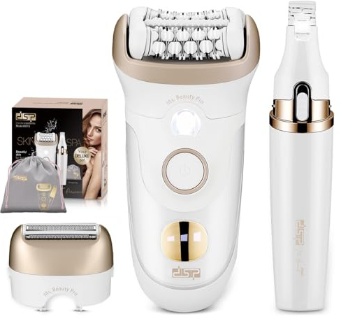 DSP 4-in-1 Women's Grooming Kit: Electric Shaver & Trimmer, Gentle Epilator Head, Fast Charging, with Accessories - Ideal for Home & Travel