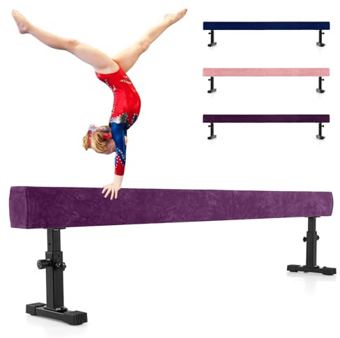 COSTWAY 226 cm Schwebebalken mit 3 Höhen verstellbar, Balancierbalken mit robusten Metallbeinen & Rädern, Gymnastikbalken für Anfänger und Profis