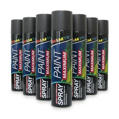 CVS2020.COM Universal Acrylic Black Spray Paint 12x 300ml – Fast Drying Solvent-Based Aerosol for Wood Plastic Glass – UV Resistant, Weatherproof, Rust Protection for Interior & Exterior Use(12)
