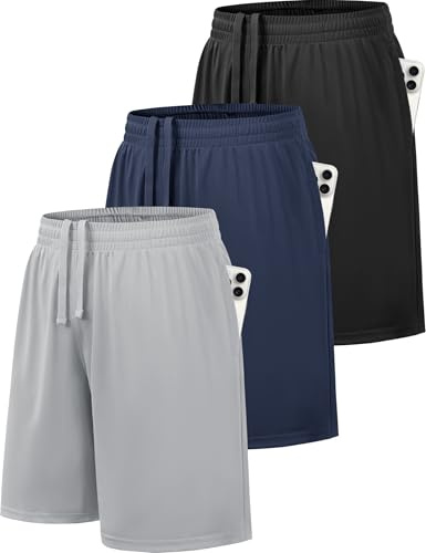 GetGigt 3/5 Pack Boys Shorts Kids Youth School PE Football Basketball Sports Shorts Quick Dry with Elastic Waist Pockets