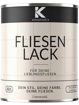 KENZOPAINTS Fliesenlack Fliesenfarbe Seidenmatt Farben Lack Fliesen Wand Boden Bad Küche Wandfliesen Bodenfliesen (Cremeweiß - RAL 9001, 750ml.)