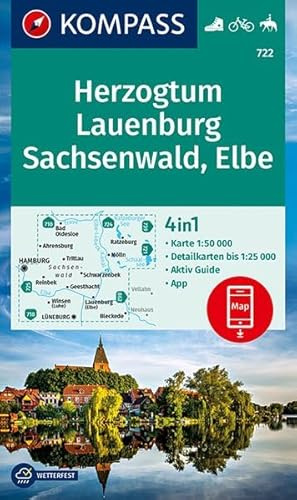 KOMPASS Wanderkarte Herzogtum Lauenburg, Sachsenwald, Elbe: 4in1 Wanderkarte 1:50000 mit Aktiv Guide und Detailkarten inklusive Karte zur offline ... Reiten. (KOMPASS-Wanderkarten, Band 722)