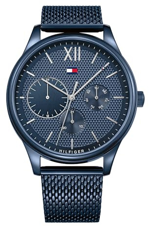 Tommy Hilfiger Montre Analogique Multifunction à Quartz pour Homme avec Bracelet Milanais en Acier Inoxydable Bleu - 1791421