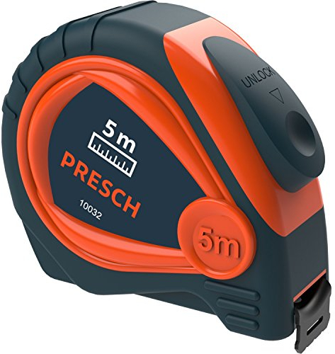 Presch Tape Measure 5m - Robust & Professional - with Stable Metal Belt Clamp, Metric Only and Retractable Measurement tape