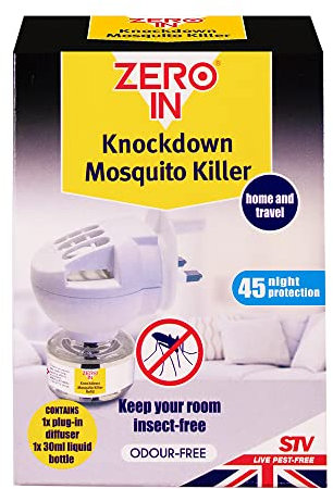 Zero In Knockdown Plug-In Mosquito Killer - Odour-Free Plug-In Insect Repellent Unit - Kills Mosquitoes, Midges, & Biting Insects on Contact - Provides Up to 45 Nights of Protection - 30ml Bottle