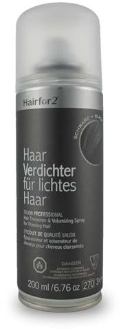 Hairfor2 Haarverdichtungsspray gegen lichtes Haar | Haarpuder | Streuhaar | Haarauffüller | Haarausfall | Haarverdichter (200ml, Schwarz)