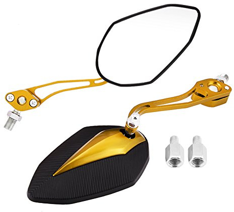 KIMISS Espejo retrovisor universal para moto, scooter, 8mm y 10mm, amarillo, ajustable y resistente, visión clara, espejo lateral