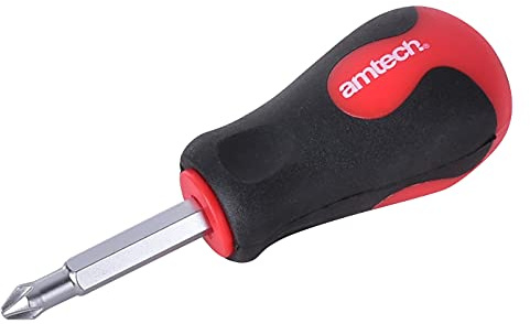 Amtech 6-in-1 Stubby Multi-Head Screwdriver, Compact Chrome Vanadium Design for Tight Spaces, Phillips & Pozi Heads, Ergonomic Grip for DIY & Trade Use