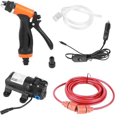 Kit De Lavage De Voiture Portable, Pompe À Eau 12, Pompe A Eau sans Fil | pistolet à eau haute pression, tuyau renforcé 6 mètres, buse réglable multi-jet, réservoir mousse inclus, raccord allume