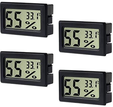 Mini-Thermometer, Hygrometer, digital, elektronisch, Temperatur- und Luftfeuchtigkeitsmessgerät, LCD-Display für den Innenbereich, Celsius (℃) für Garten/Keller/Kühlschrank, Zuhause/Büro, 4 Stück