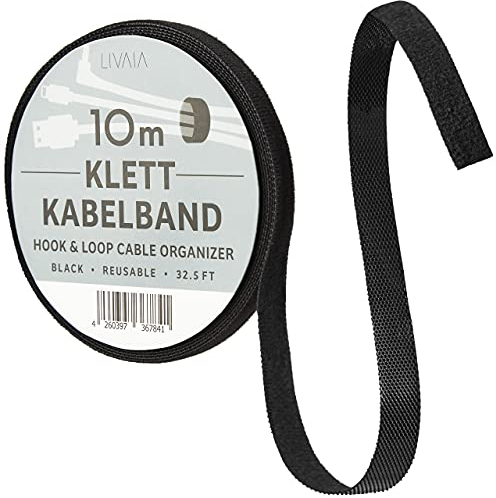 Klett Kabelbinder Wiederverschließbar: 10m Klettband Kabelbinder schwarz für einfaches Ordnen von Kabeln – Kabel Organizer, Kabelmanagement – Klettverschluss Kabelbinder Klett Selbstklebend von LIVAIA