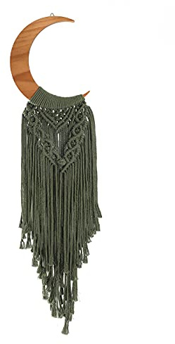 ANROYE Macrame Wall Hanging Boho Moon Decor, Bohemian Crescent Wooden Ornament with Long Tassel, Handmade Unique Wood Tapestry Home Decoration Wall Art Gift for Dorm Bedroom Nursery Living Room