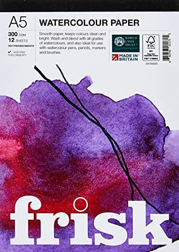 Frisk Aquarellpapierblock, 300 g/m², heißgepresst/glatt, 12 Blatt, A5, Weiß
