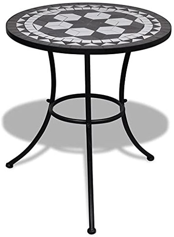 KTHLBRH (Blitzlie ferung) Mosaik Bistrotisch Cafetisch Gartentisch Bartisch Garten Tisch Beistelltisch Loungetisch für Garten, Terrasse und Balkon Bistrotisch Schwarz und Weiß 60 cm Mosaik
